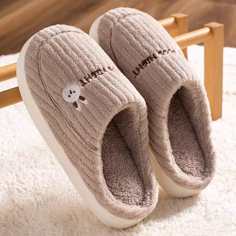 Cotton slippers men's winter home fleece indoor non-slip warm plush slippers women's winter models
