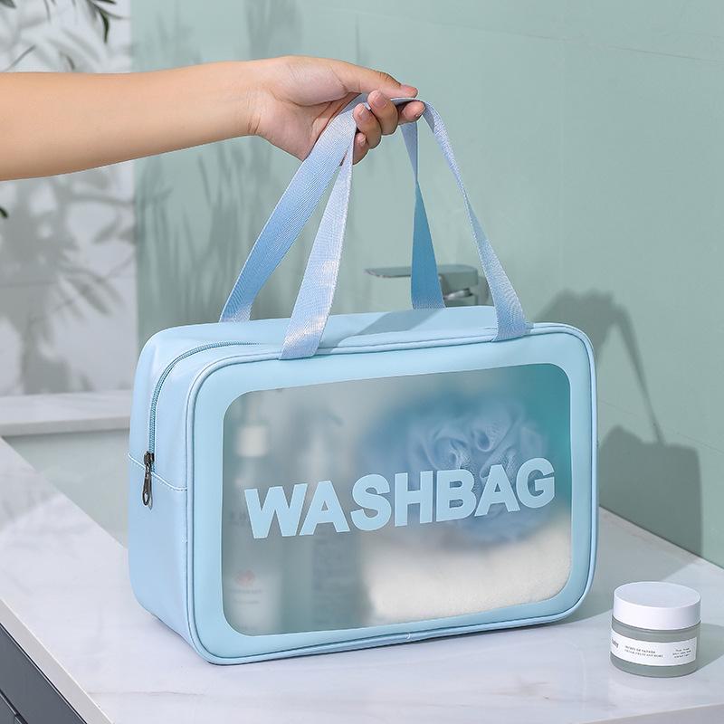 PU Transparent Frosted PVC Toiletry Bag - Portable Waterproof Handheld Cosmetic Storage