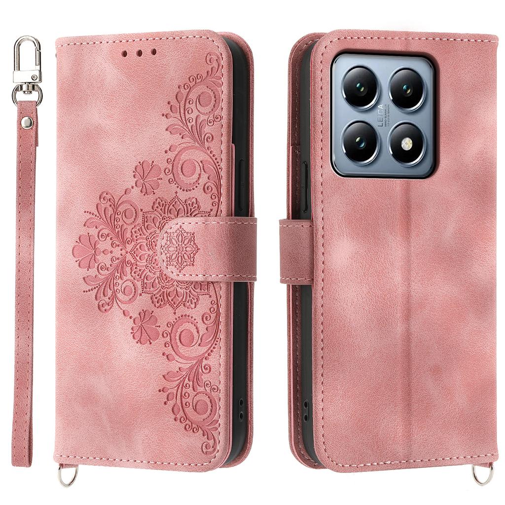 For Xiaomi 14T Pro Case Flower Pattern PU Leather Wallet Phone Cover with Strap