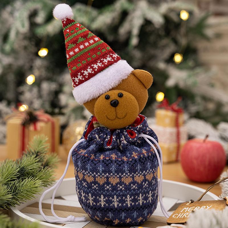 Christmas Knitted Gift Bags Set With Apple Doll Elk Santa Bear Design For Candy Storage Xmas Party Favors  Year Gifts Holiday