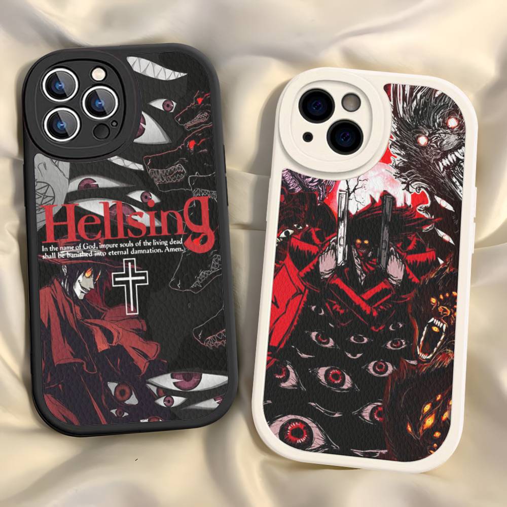 H-Hellsing Anime Cool Phone Case for iPhone 16 15 14 13 Pro Max 11 12 Plus Leather Silicone Cover
