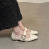 Square Head Light Mouth Silver Single Shoes Women's Spring 2025 French Temperament Word with Evening Commute Low Heel Mary Jane Shoes