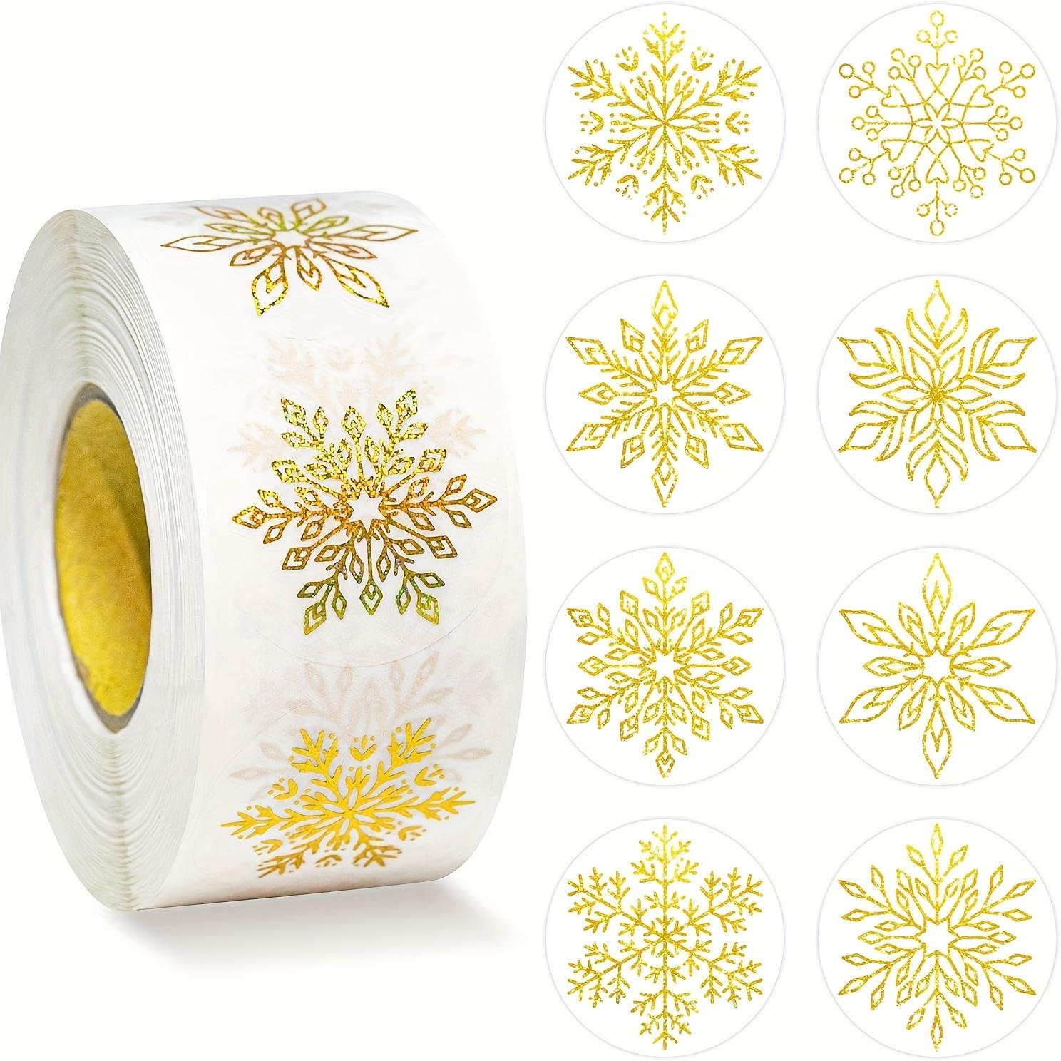 500 Stickers/Roll Large Size Hot Stamping Golden and Silver Snowflake Graffiti Self-Adhesive Stickers Transparent Round Festive Party Christmas