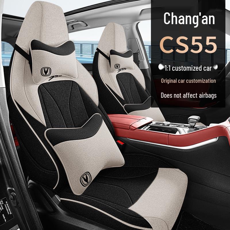 Breathable Fabric Car Seat Covers for Changan CS55/CS55PLUS, Fully Wrapped in Cotton and Linen.