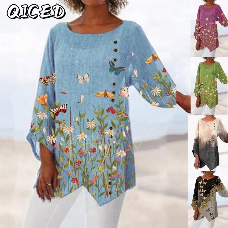 QICED Women's Fashion Casual 3/4 Sleeves V Neck Blouses & Shirts