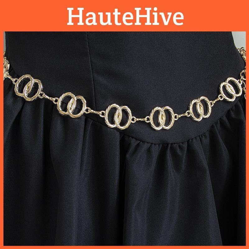 Women Metal Double Ring Waist Chain Summer Stylish Jewelry Chain Accessory