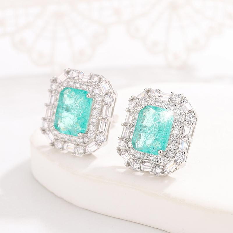 925 Silver Plated Light Green AAAA Zircon Earrings for Ladies Stylish Geometric Jewelry Party Earrings Wedding Gift