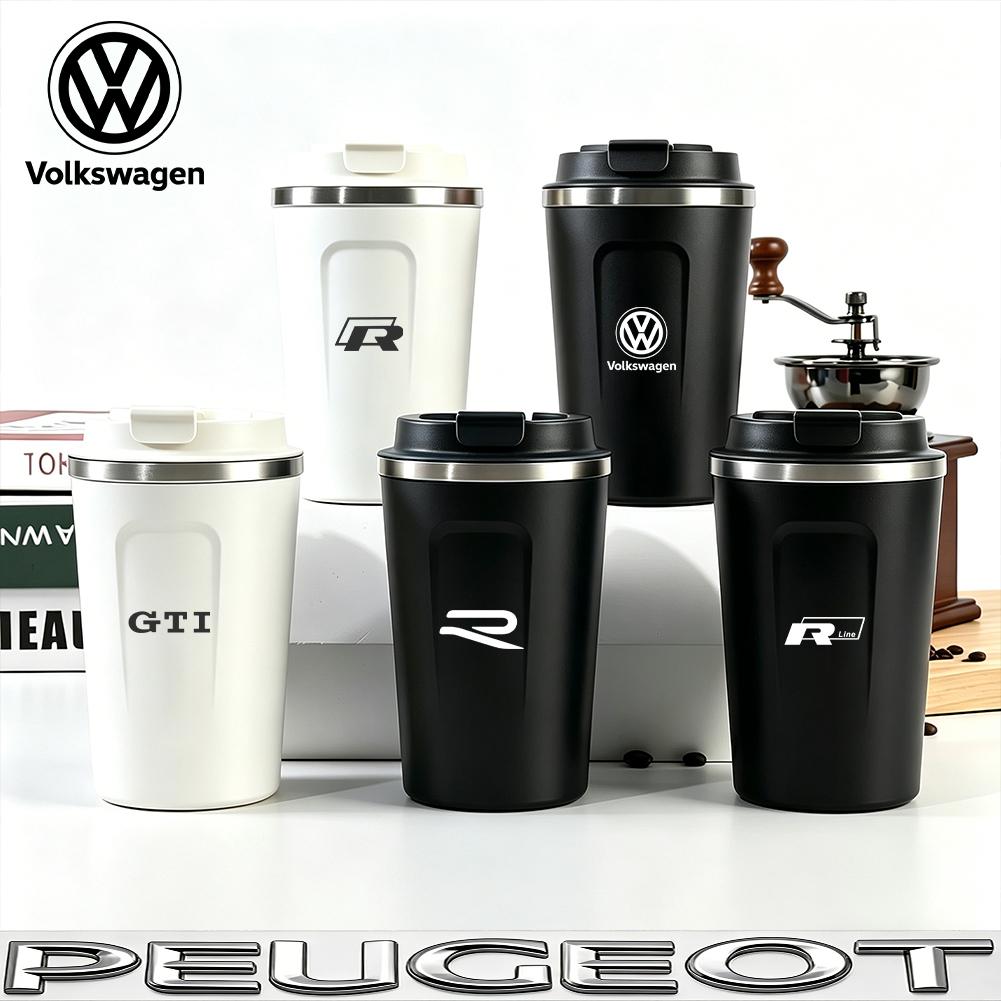 hijk1 Car Cafe Coffee Mug 380ML Stainless Steel Thermos Mug For VW Golf Tiguan T-Roc Polo Passat ID.4 T-Cross ID.3 Taigo ID.7 Atlas