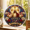 Acrylic Jigsaw Puzzle Suncatcher, US 250th Anniversary DIY Sun Catcher Kit, Stained Glass Style Patriotic Window Hanging Ornament for Independence Day