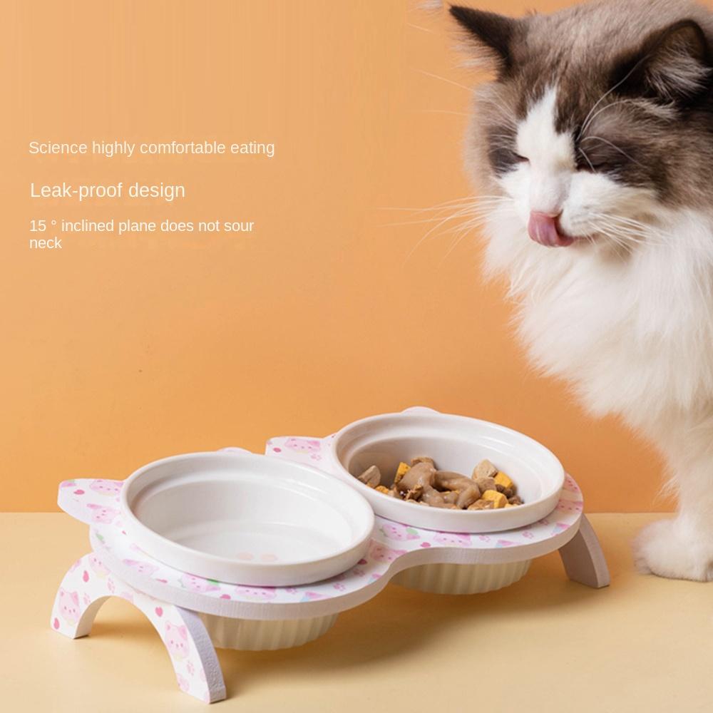 Cervical Protection Ceramic Cat Bowl with Stand Double Bowl Cat Feeding Dish  Water