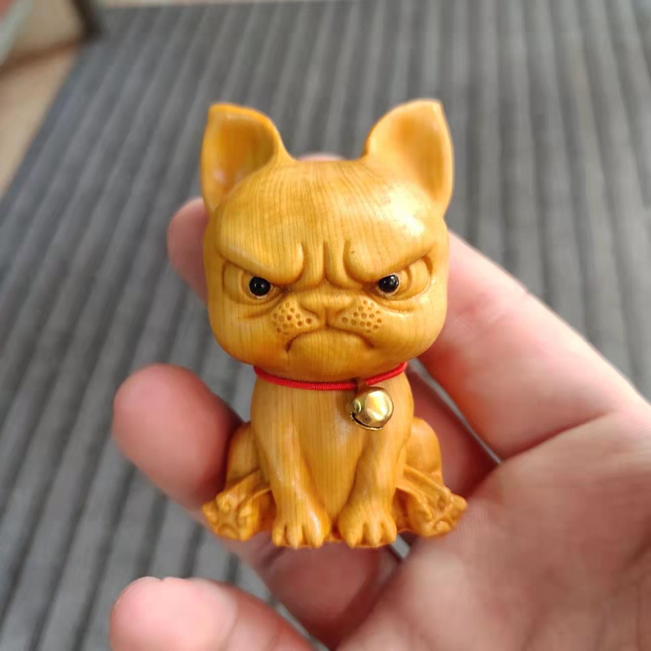 

Натуральный кипарис животное бульдог украсить маленькая статуэтка милый дом комната офис автомобиль украшение китайский особый подарок