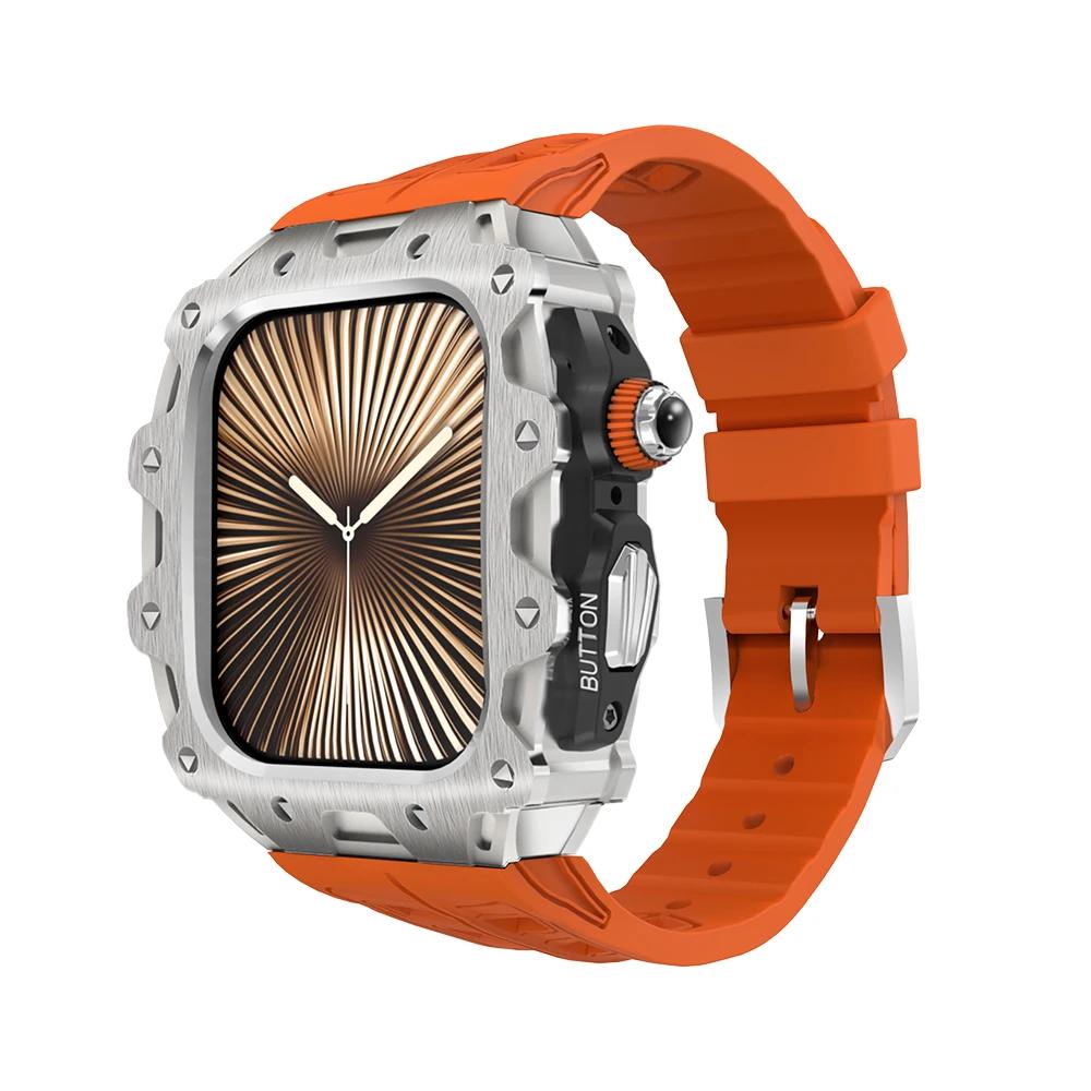 Luxury Case Strap for Apple Watch Series 10 46mm Modification Kit Cover for Iwatch 10 46 46MM Sports Silicone Zinc Frame Men Set
