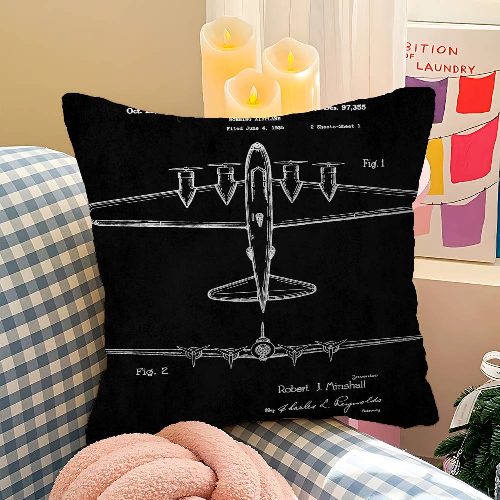 Aircraft Patent Personalized Pillow Cover Kids Bedroom Wild Party Decor Pillowcase Kid Birthday Shower Gift