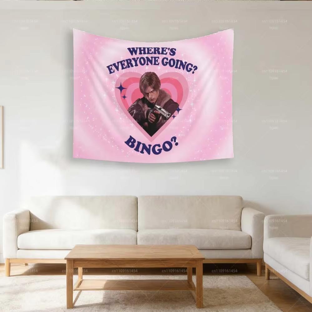 LLeon KKennedy Wheres Everyone Going Bingo Flag Bedroom Dorm Wall Hanging Background Cloth Festival Gift Soft and comfortable 74x94cm(29x37in)