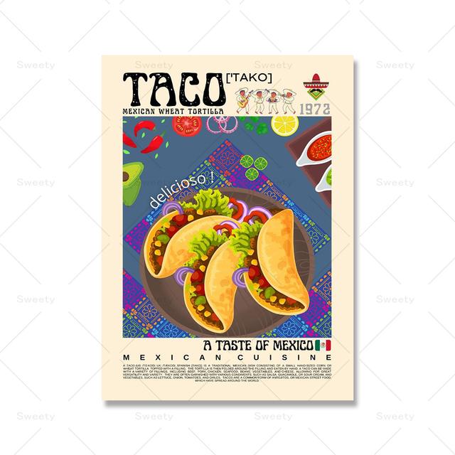 

Современное украшение для кухни, плакат мексиканской и тайской кухни, тако, утка по-пекински, мультяшная картина маслом, ретро-бар 21cm×30cm NoFrame