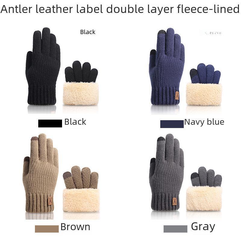 Men's Thick Knitted Wool Touchscreen Cycling Gloves - Warm, Cold-Proof, Plus Velvet for Winter Outdoor Use