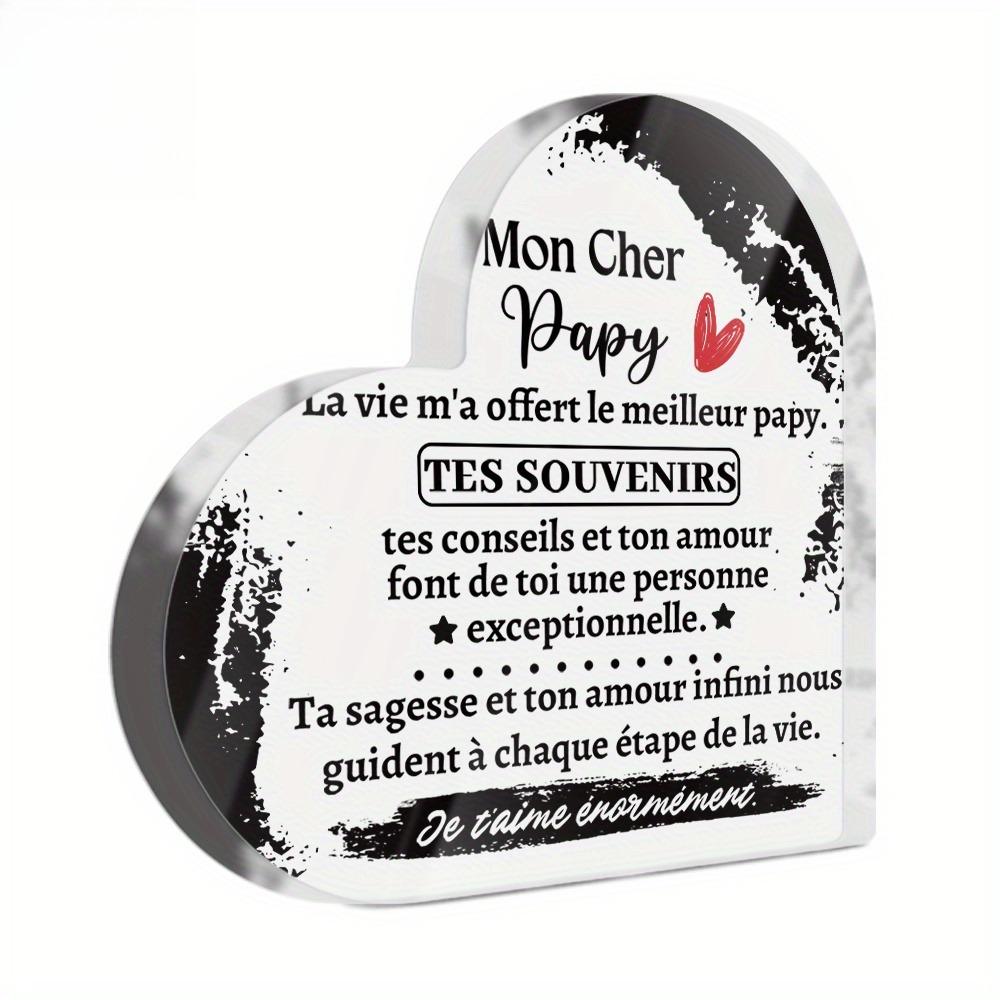 1pc French Heart Shaped Acrylic Sign Table Decor, Desktop Decoration for Home Farmhouse Living Room, Gift for Grandfather- Acrylic Desktop Ornament