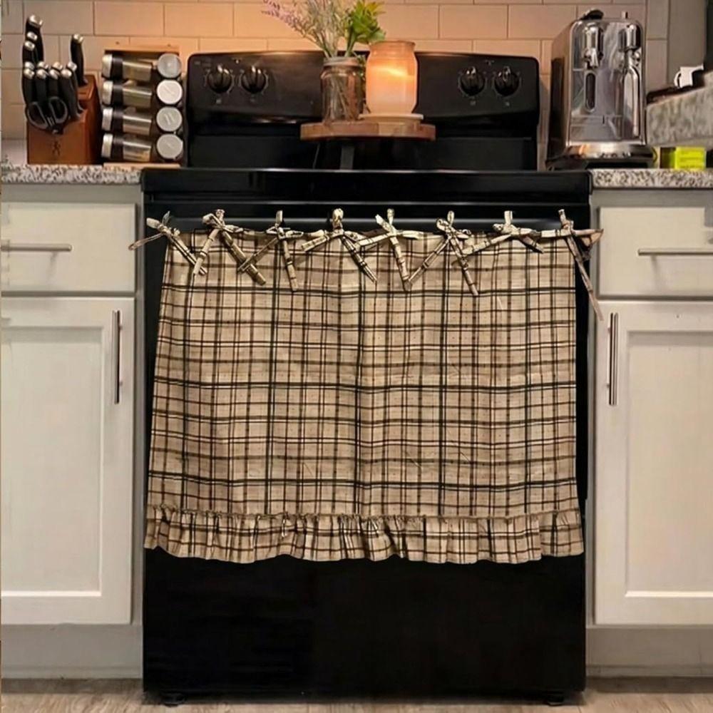 Heat-Resistant Oven Door Curtain Ruffle Trim Oven Cover Stove Cover Skirt Cottage Kitchen