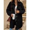 Women's Winter Long Loose Plush Coat, Turn-down Collar Buttoned Open Front Oversized Warm Overcoat for Women, European & American Style