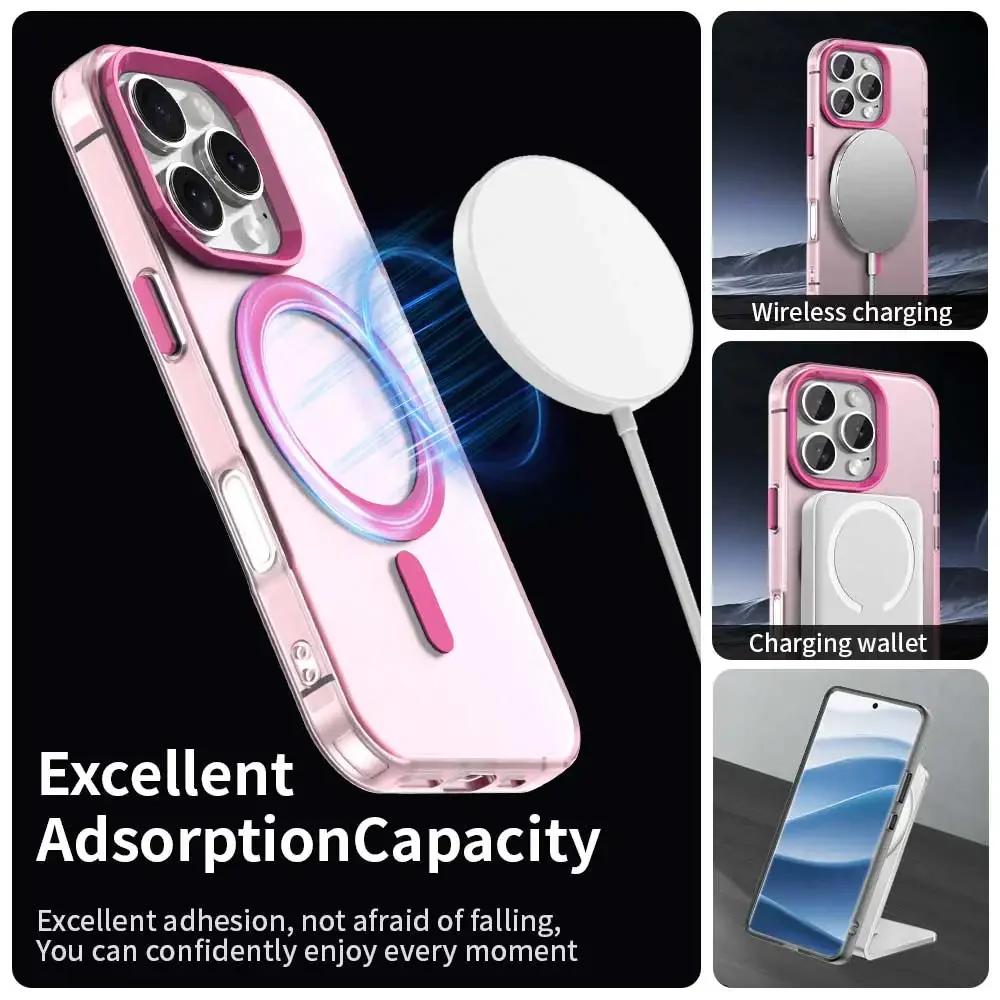 New Matte Candy Magnetic Wireless Charging Transparent Case for iPhone 16 14 13 12 11 15 Pro Max Plus Magsafe Shockproof Cover