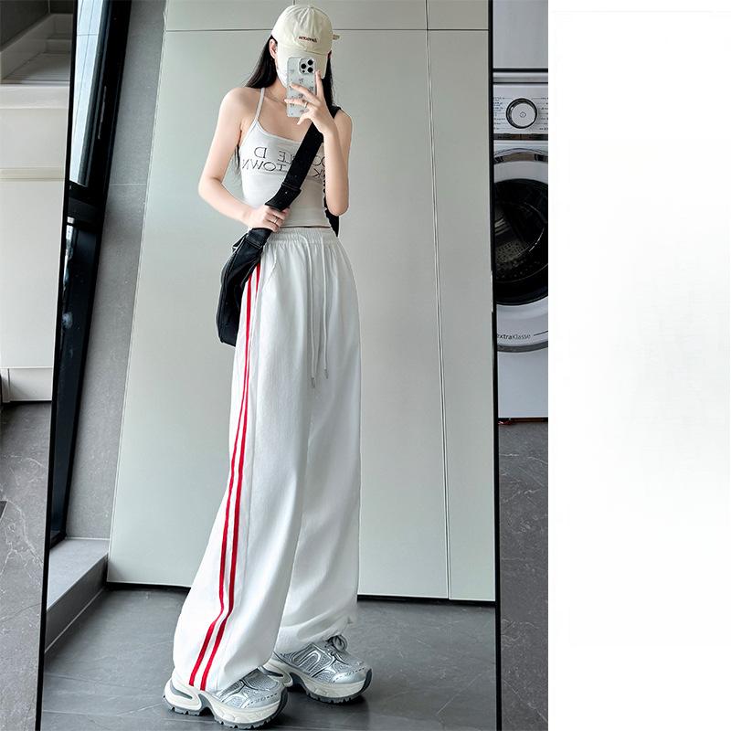 Pantaloni cu dungi cu picior larg pentru femei, de vară, noi, largi, casual, cu drapaj, drepți, pantaloni de trening