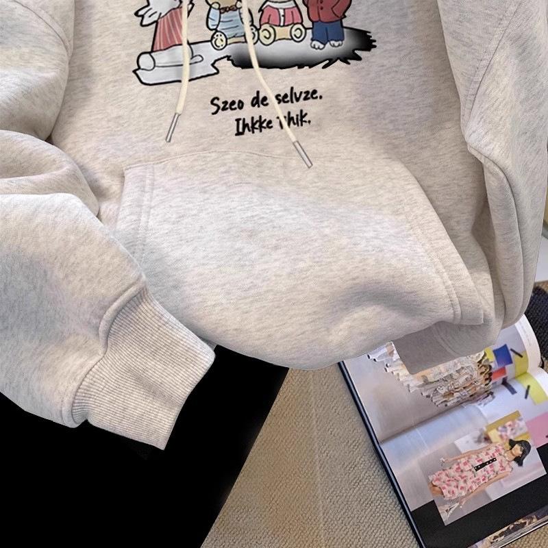 Hooded sweater new loose large size women's clothing cute cartoon letter print jacket