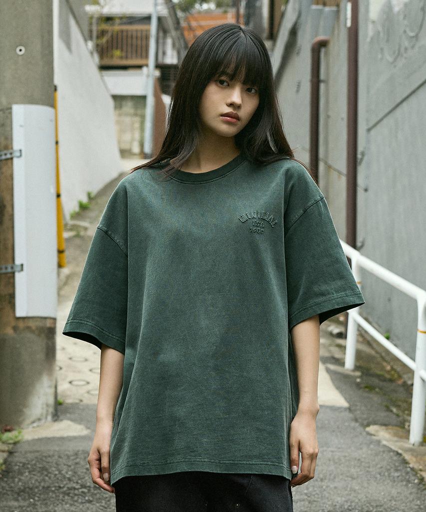 MINIMALPROJECT Minimal Applique Arch Logo Pigment Short Sleeve T-Shirt Mst158 [Blue Green]