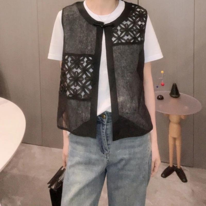 New Chinese Style Vest Top Women's Thin Summer Round Neck Short Vest Jacket