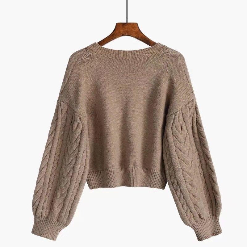 Lockerer Strickpullover mit Puffärmeln Laternenärmel Kurzer Pullover Pure Desire Wind Top