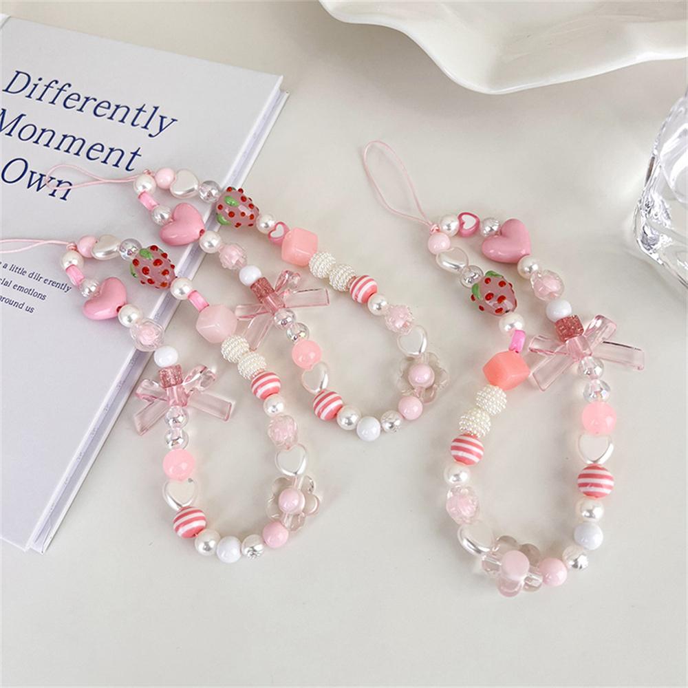 Bow Beaded For iPhone Charm Strap Chain Lanyard Women Girl Jewelry Butterfly Bead Pendant Decoration  Anti-Lost Lanyard