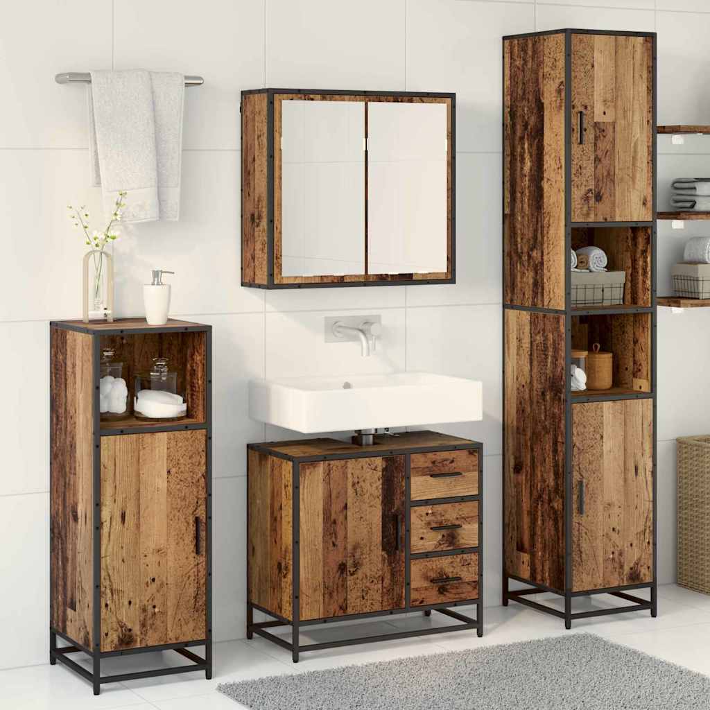 Bathroom Furniture Set with Drawers 3 pcs Reclaimed Wood Effect Particleboard