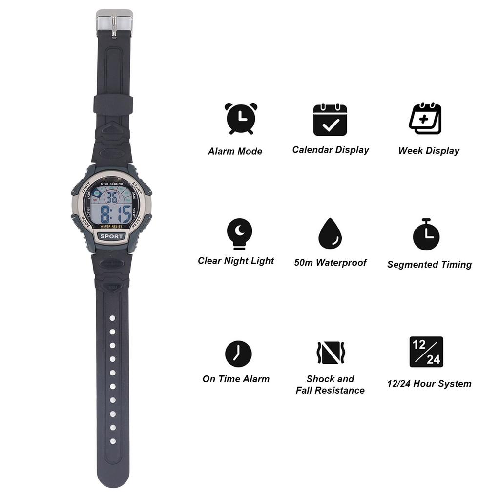 Mens Digital Watch Waterproof Electronic Sports Mountaineering Outdoor Chronograph Wrist Watch Multifunctional Luminous