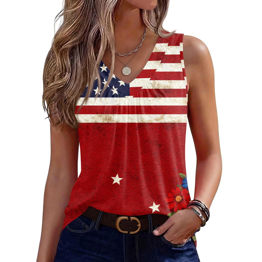 Women’s Sleeveless V Neck Tank Top with 250th Anniversary 1776 2026 and Floral Print Casual Summer Blouse Shirt