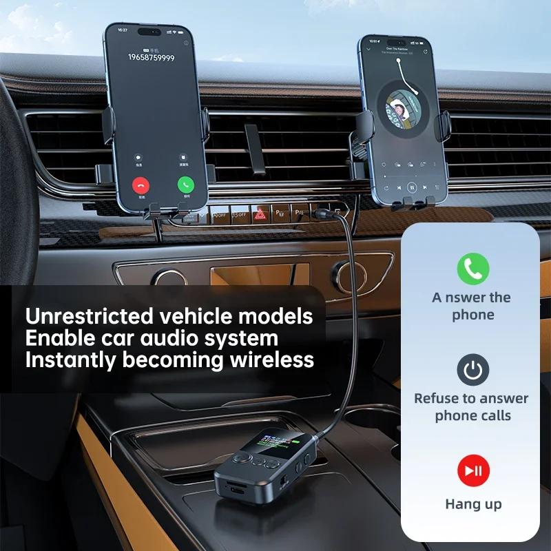 4 In 1 Bluetooth 5.4 Audio Receiver Transmitter 3.5MM AUX TF Card Stereo Music Mic Wireless Adapter With LED Display For Car TV
