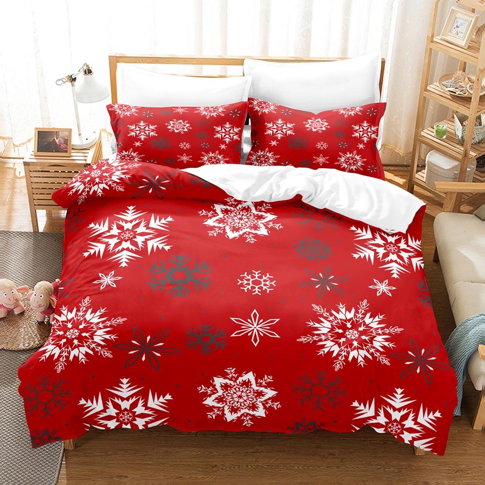 

Happy Christmas Bedding Set Snowflakes 3D Printed Duvet Cover Set Soft Single Twin Double Queen Size for Kids Christmas Gift 135cmx200cm