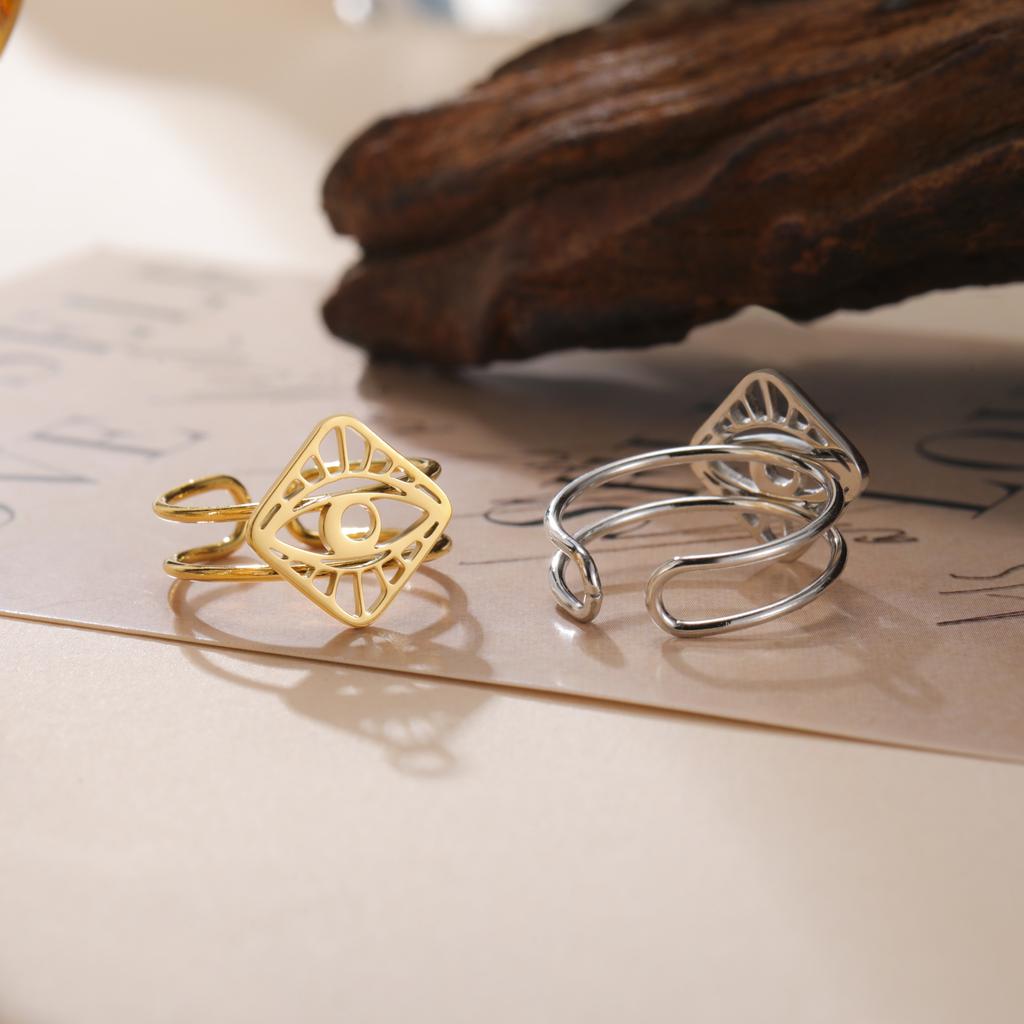 Lucky Evil Eye Open Ring Stainless Steel Gold Adjustable Finger Rings Women Turkish Jewelry Birthday Gift