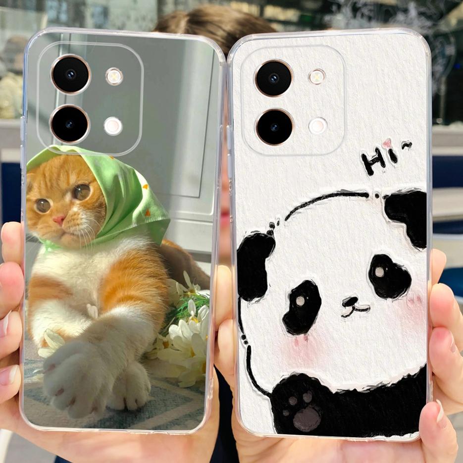 For Vivo Y28 4G Case V2352 Cute Cat Panda Painted Cover Soft Silicone Phone Case For Vivo Y28 Y 28 VivoY28 4G Funda 6.68'' Coque
