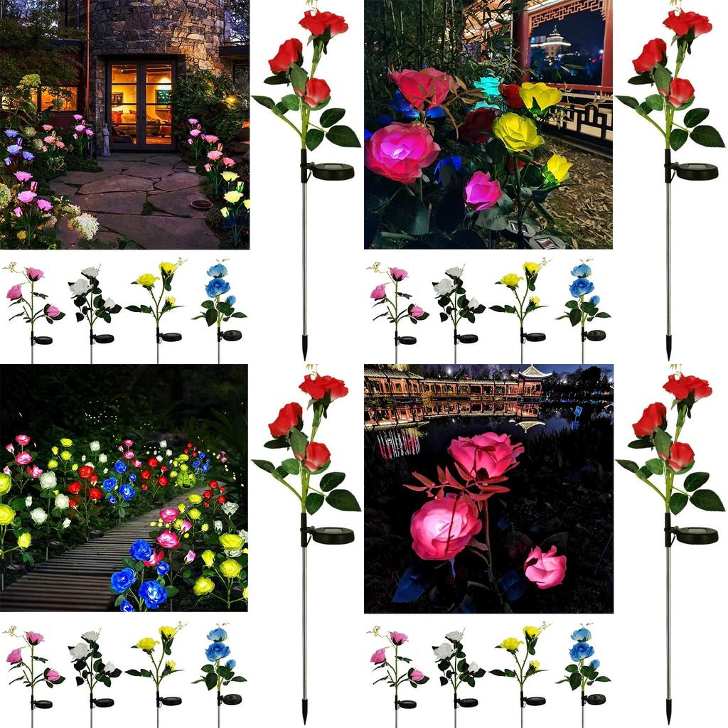 Color-changing Solar Rose Led Lights For Outdoor Garden Pathway Waterproof Lamp