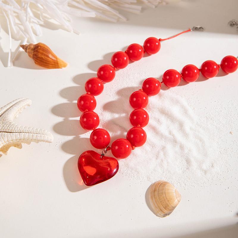 Neue Übertriebene Runde Perlen Herz Anhänger Halskette für Frauen Handgefertigt Verstellbare Kette Choker Party Schmuck Geschenk Kragen