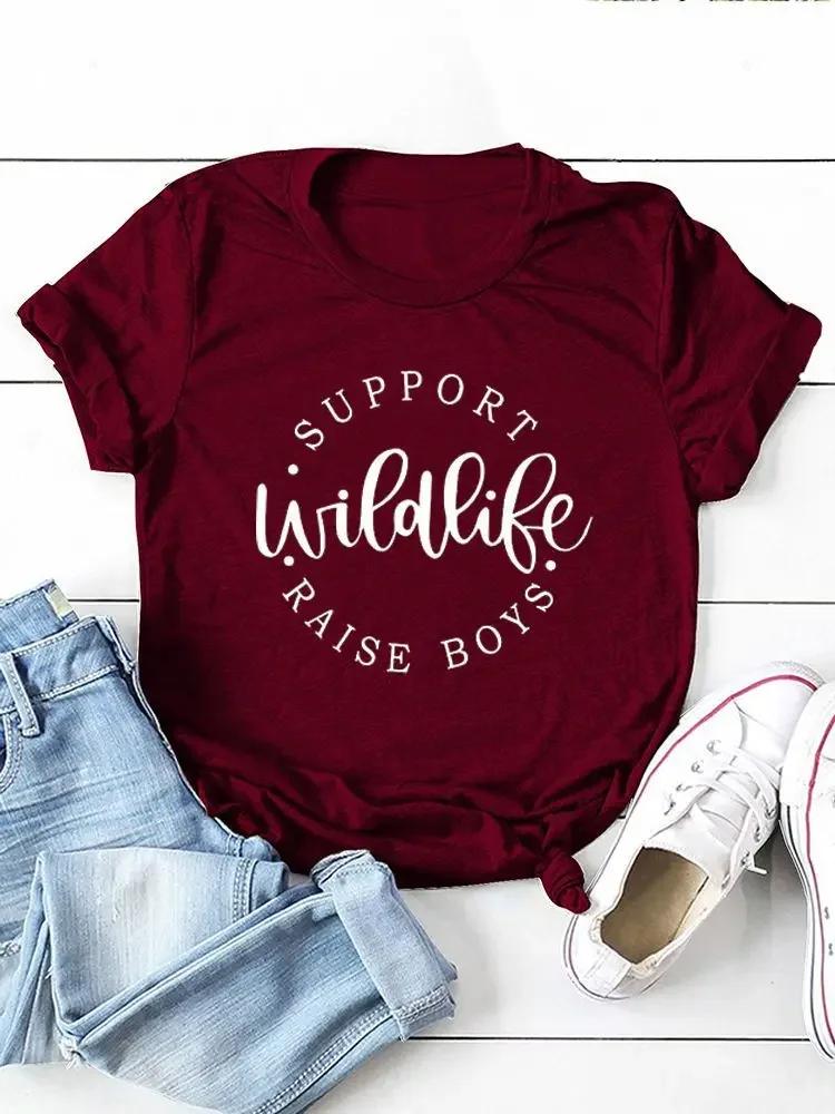 Support Wildife Raise Boys Print Women T Shirt Short Sleeve O Neck Loose Women Tshirt Ladies Tee Shirt Tops Camisetas Mujer