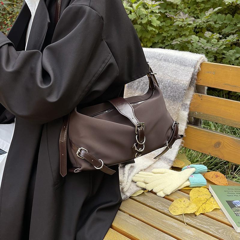 Stylish Black And Brown Winter Shoulder Pillow Bag With Large Capacity And Chic Design