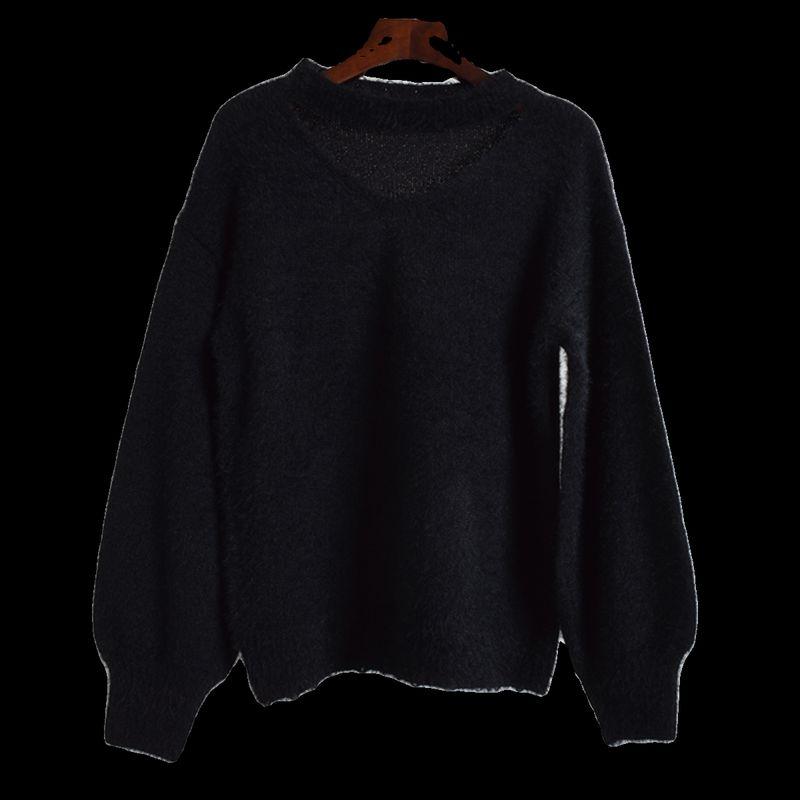 And Winter New Arrival Loose Version Halter Cut-out Long Sleeves Knitwear Women's Clothing Idle Style Soft Glutinous Sweater Easiest for Match Tops