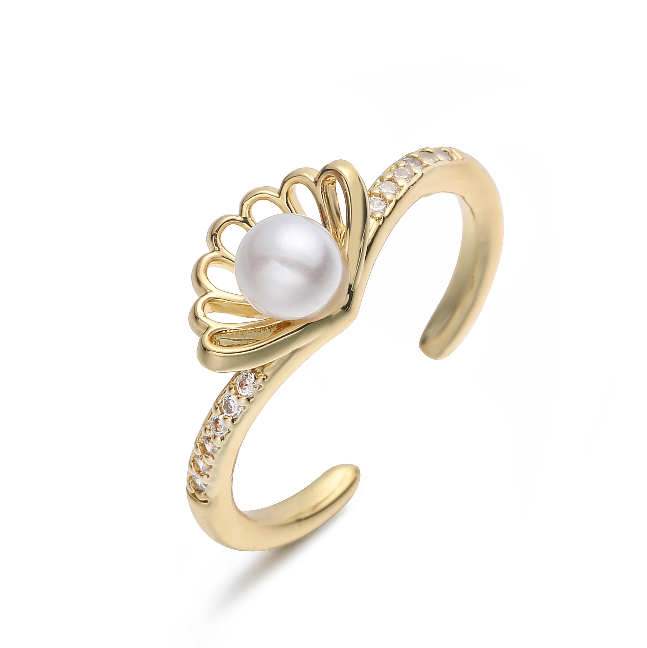 18K Gold Plated Brass Open Rings For Women Sunflower Pearl CZ Inlaid Adjustable Stackable Statement Ring Vintage Zircon Gift resizable