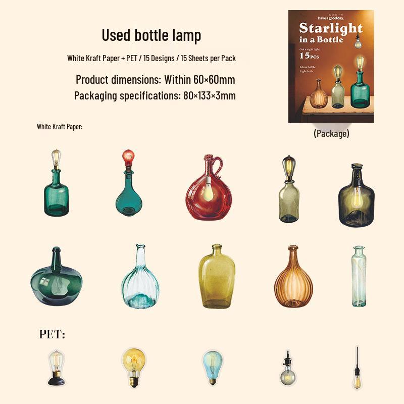 Starlight in a Bottle: Retro Theme Sticker Pack - 4 Styles for Collage & Decoration