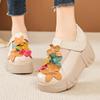 Fashion GKTINOO 2025 Spring Ethnic Flowers Women Pumps Genuine Leather Shoes Wedges Heels Shoes Thick Sole Casual Ladies Platform Shoes