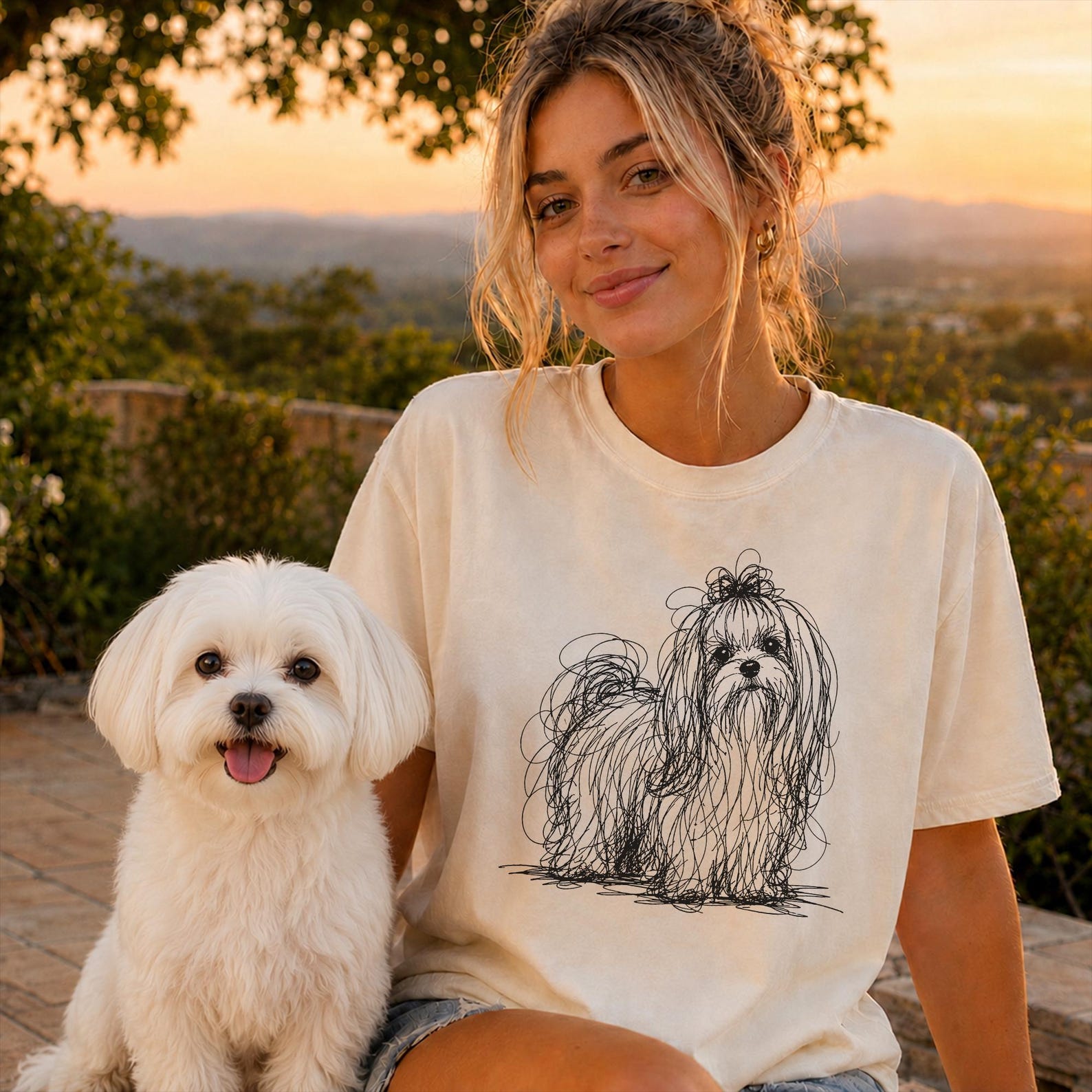 Maltese Line Art Shirt, Minimalist Scribble Maltese Sketch Tee, Abstract Dog T-Shirt, Maltese Mom Gift, Artsy Dog Lover Tee 4XL