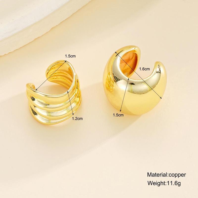 2Pcs Retro Geometric Metal Ear Clips for Women Gold Color Ear Cuff No Fake Piercing Cartilage Aesthetics Earrings Jewelry Gift