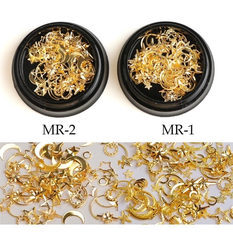 1 krabička nitovacie kovové klinčeky na nechty mušľa pierko hviezda mesiac 3D dekorácia na nechty manikúra s
