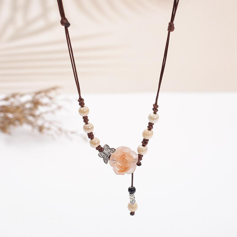 Ceramic Sweater Chain, Retro Ethnic Style Clothing Accessories, Geometric Autumn And Winter Sweater Necklace Stall