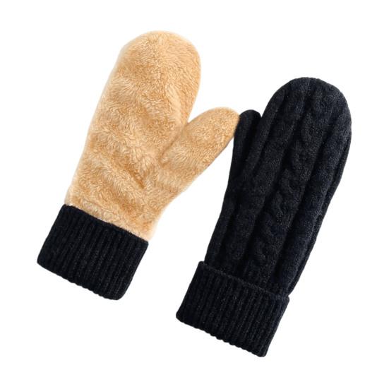 Thermal Knit Gloves for Winter Double-Layer Fleece Lined Windproof Mittens